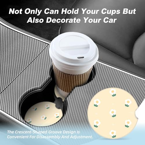 Cute White Flower Car Coasters for Cup Holders, 2 Pack Car Cup Holder Coasters - Image 7