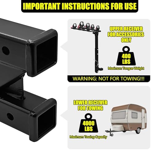 KAIRAY Double Hitch Receiver, 2 inch Trailer Dual Hitch Extension Riser - Image 7