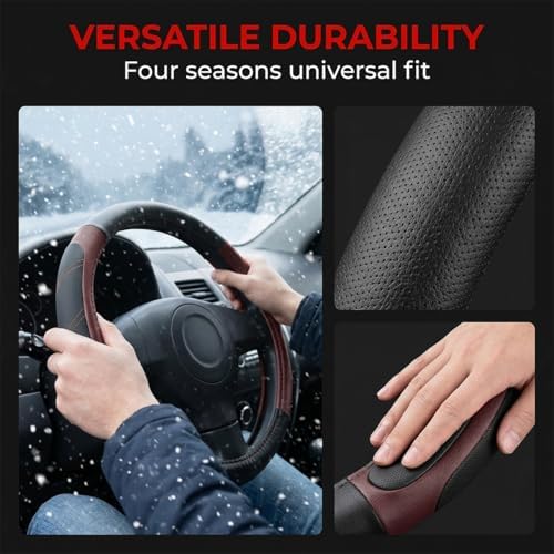 14.5-15 Inch Leather Steering Wheel Cover, Non Slip - Image 3