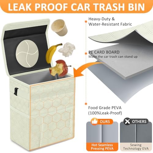 Vankor Car Trash Can with Lid Leak Proof Car Accessories - Image 3