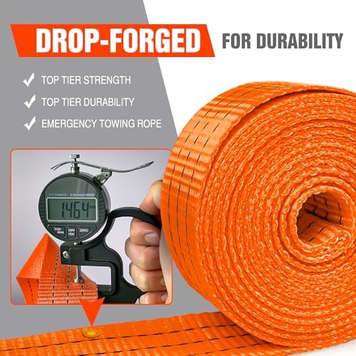 Tow Strap with Hooks 2”x20’ 15, 000 LBS, Tow Rope Metal Safety Hooks - Image 3