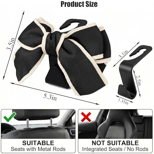 2 Pack Cute Bow Car Seat Headrest Hooks, Purse Hook - Image 2