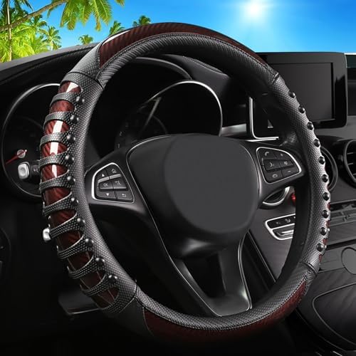 3D Massage Car Steering Wheel Cover, 14.5-15 Inch Universal Brown Carbon Fibre by ExquisiteCarAccessories