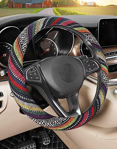 SEG Direct Boho Steering Wheel Cover, Baja Blanket Cloth, Coarse Flax by SEGDirect