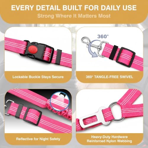 Dog Seat Belt for Car 2 Pack, 3-in-1 Adjustable-Length Bungee Tether - Image 5