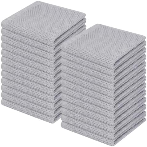 Homaxy 100% Cotton Waffle Weave Kitchen Dish Cloths 24-Pack, Light Gray by Homaxy