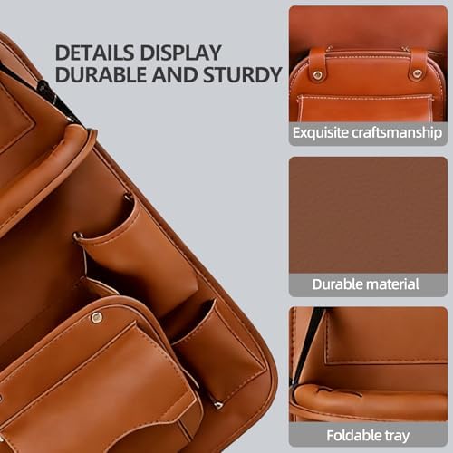 Car Backseat Organizer with Foldable Table Tray, PU Leather Seat Back Organizer - Image 6