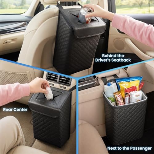 Tsumbay Car Trash Can with Lid, Leather Garbage Can, Leakproof and Removable - Image 5