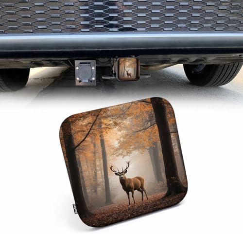 Deer Hitch Covers 2 Inch Foggy Autumn Maple Forest Wildlife Deer Trailer Hitch by Beabes