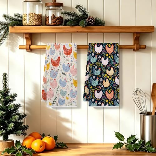 2 Pcs Cute Chicken Kitchen Towels, Floral Soft Absorbent Hand Tea Towel 01 - Image 5