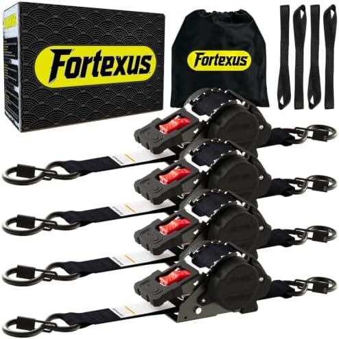 Retractable Ratchet Straps 1'' x 12 ft Tie Downs Automatic Ratchet Straps by Fortexus