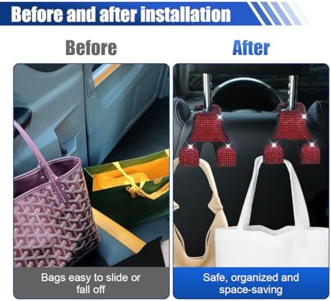 LAINLOY 2PCS Car Seat Headrest Hooks, Shiny Crystal Hanger Holder, Backseat - Image 5