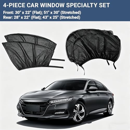 4 PCS Car Window Sun Shade Cover, Breathable Mesh Side Window Sunshades - Image 2