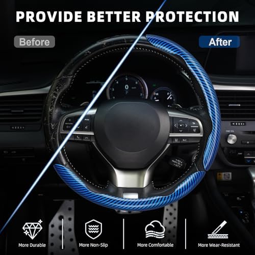 Amiss 3pcs Carbon Fiber Anti-Skid Steering Wheel Cover, Waterproof Design - Image 4