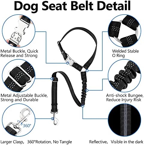 Plutus Pet Dog Seat Belt for Car Headrest, Reflective - Image 2