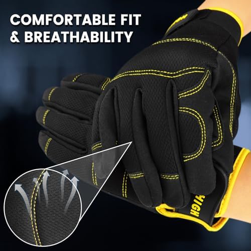 Mens Work Gloves 2 Pairs, Synthetic Leather Mechanic Gloves, Touchscreen - Image 5