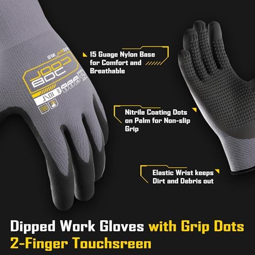 COOLJOB 6 Pairs Nitrile Rubber Dipped Safety Work Gloves - Image 2