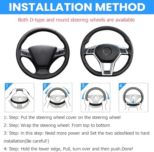AUCELI 14.5-15 Inch Steering Wheel Cover Non-Slip Leather Beige - Image 4