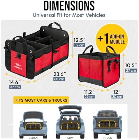 Large Car Trunk Organizer, Modular & Collapsible, 3 Compartment - Image 2