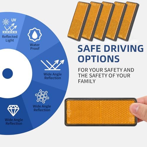 10 Pack Yellow Reflectors Self-Adhesive Rectangular, Quick Mount - Image 4