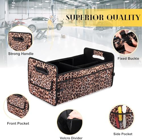 Car Trunk Organizer, Collapsible Car Organizers Storage Large Leopard Print - Image 4