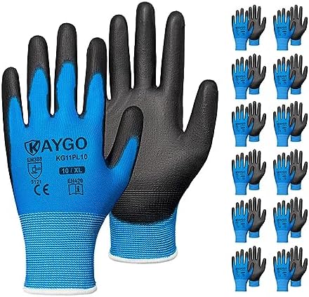 KAYGO Safety Work Gloves for Men Women, PU Coated Palm & Fingers by KAYGO