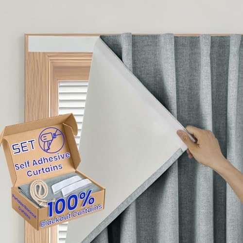 100% Blackout Self Adhesive Curtains Portable Curtain Simple and Easy to by Sovtfides