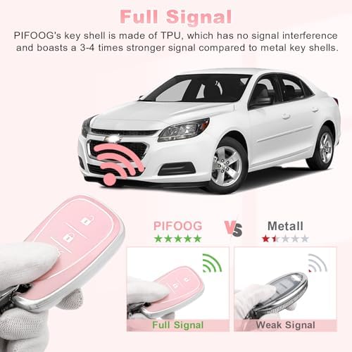 PIFOOG Key Fob Cover for Chevy 4 Buttons Pink Car Keys Shell Case Bling - Image 5