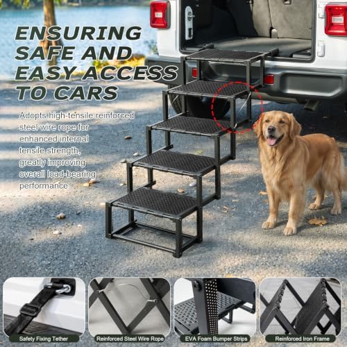 5 Steps Foldable Dog Stairs for SUV & Truck, 15.5" Long Steps - Image 5