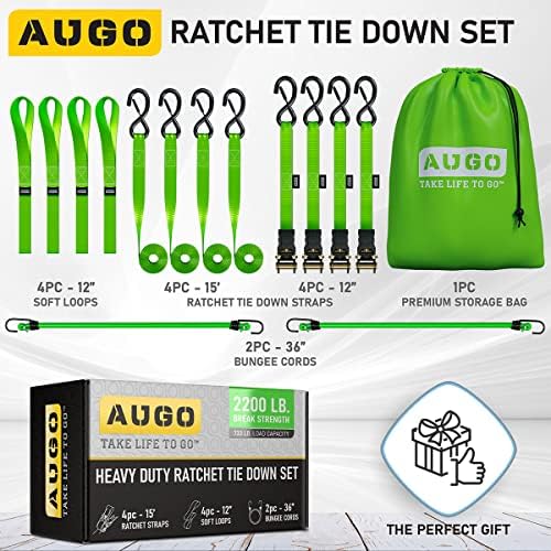 AUGO Ratchet Straps Heavy Duty 4 Pack -15 FT - 2200 LB Break Strength – Ratchet - Image 5