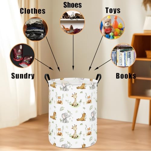 Round Laundry Basket Collapsible Storage Hamper Organizer Jungle Animals - Image 4