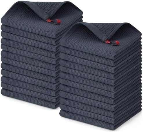 Homaxy 100% Cotton Waffle Weave Dish Cloths, 24 Pack, Dark Grey by Homaxy