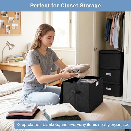 Bagnizer Large 22 Quart Linen Fabric Foldable Storage Bin Cube Organizer Basket - Image 3
