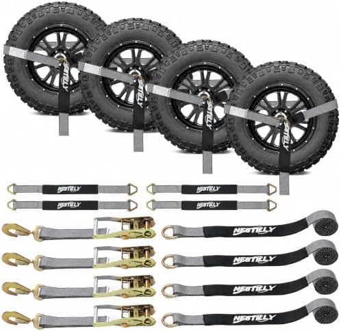 4 Pack Car Tie Down Straps for Trailers, 000 lbs Break Strength, Wheel Tire Tie by Nestilly