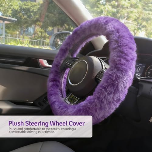 Fluffy Steering Wheel Cover 3PCS Set – Plush Fuzzy Fur Steering Wheel Cover - Image 5