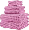 POLYTE 430 GSM Poly Blend Microfiber Quick Dry Waffle Bath Towel Set of 6 by Polyte