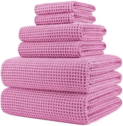 POLYTE 430 GSM Poly Blend Microfiber Quick Dry Waffle Bath Towel Set of 6 by Polyte