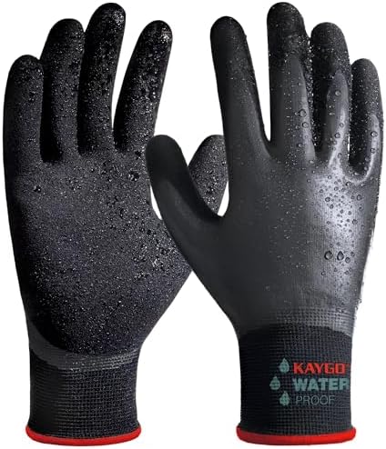 KAYGO Waterproof Work Gloves, Non-Slip Double Latex Coated by KAYGO
