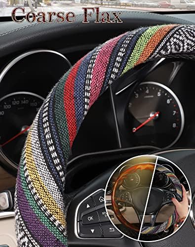 SEG Direct Boho Steering Wheel Cover, Baja Blanket Cloth, Coarse Flax - Image 4