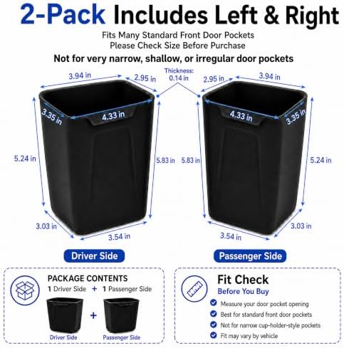 2-Pack Black Silicone Car Trash Cans - Image 3