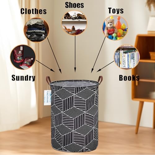 Round Laundry Basket Collapsible Storage Hamper Organizer Black diamond - Image 4