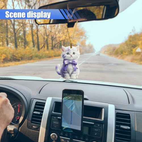 2D Flat Cat Car Rear View Mirror Charm, Acrylic Car Rear View Mirror Hanging - Image 3