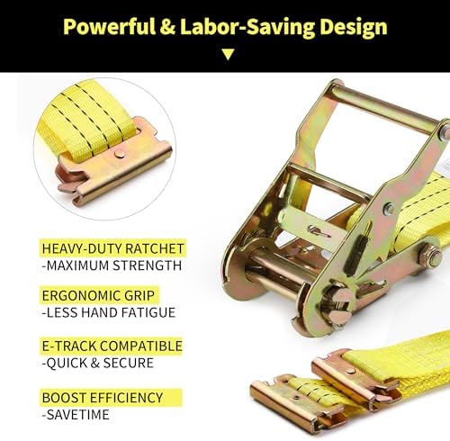 E Track Ratchet Straps, 4 Pack 2” x 12’ Heavy Duty Cargo Tie Down Straps - Image 3