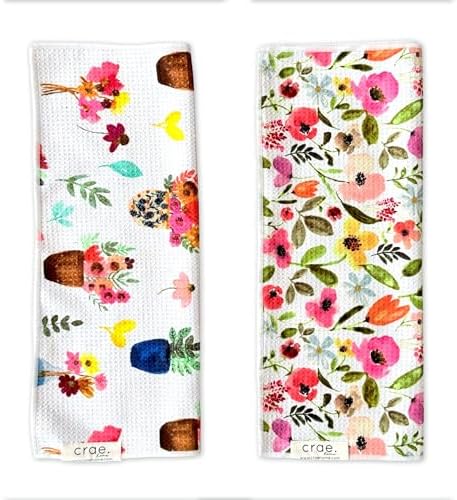 Double-Sided Microfiber Hand Towels, Waffle Kitchen Towels Set by CraeHome