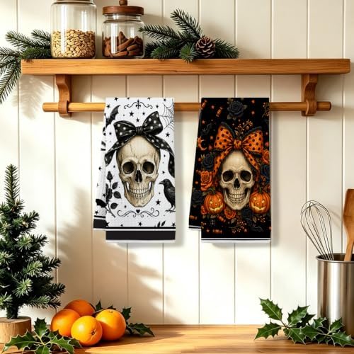 ZHAMEN 2 Pcs Halloween Kitchen Towels, Skull Soft Absorbent Hand Tea Towels - Image 5