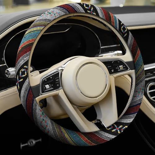 Boho Steering Wheel Cover, 14.5-15" Anti-Slip Flax by Hbxdeco