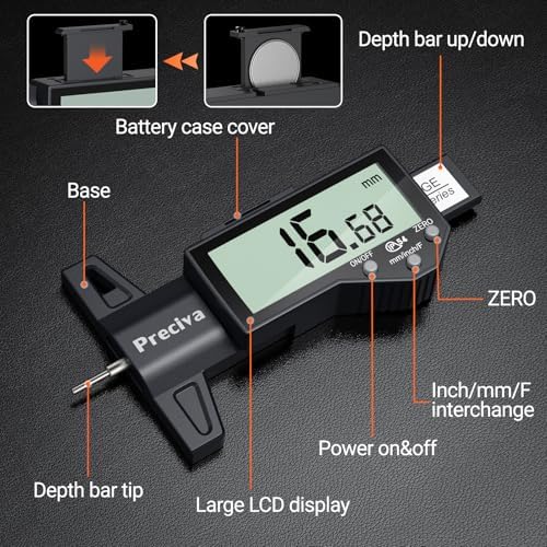 Preciva Tire Tread Depth Gauge & Brake Lining Gauge Set, Digital Tire Depth - Image 4