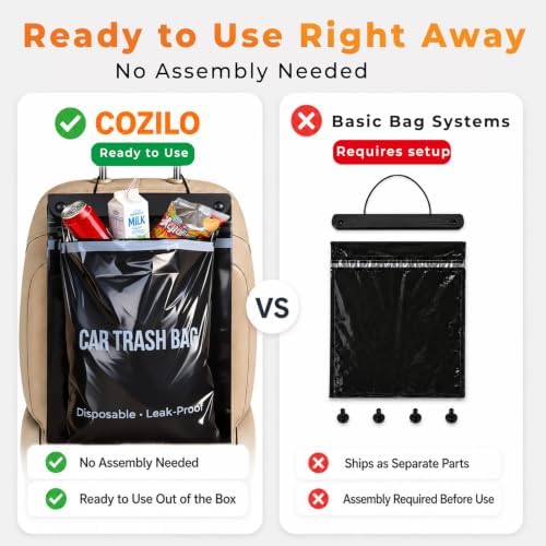 COZILO 50 Count Disposable Car Trash Bags, Hanging & Stick-On Car Trash Can - Image 5