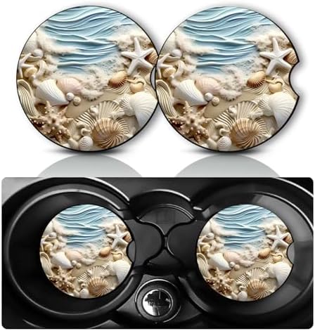 2Pack Beach Shell Car Cup Holder Coaster Neoprene Car Coasters by YGQZYYQ