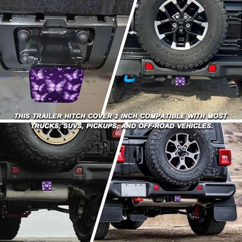 2 Inch Purple Butterfly Hearts Trailer Hitch Cover Rubber Receiver Tube Plug Cap - Image 5